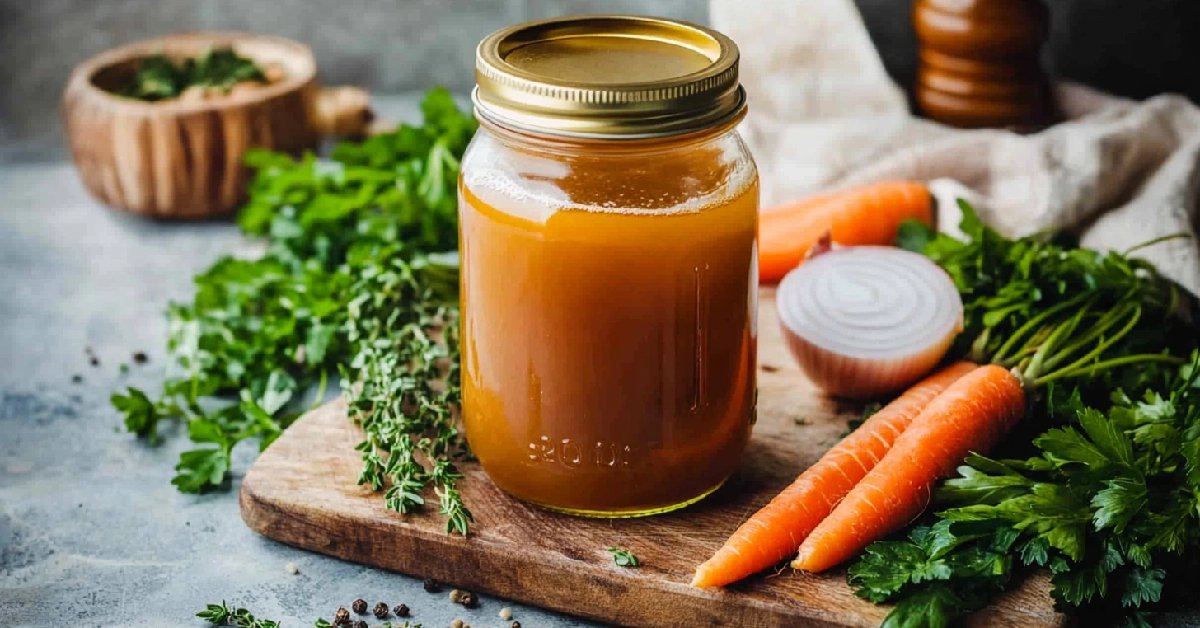 Homemade Bone Broth in a Mason Jar