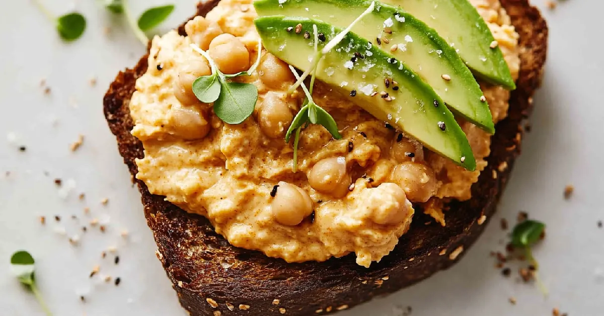 Spicy Chickpea Avocado Toast with Microgreens & Sesame Seeds